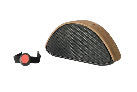 Pflegetipp Hausnotruf Basic Basisstation in Holz-Optik mit wasserdichtem Notrufknopf am Armband